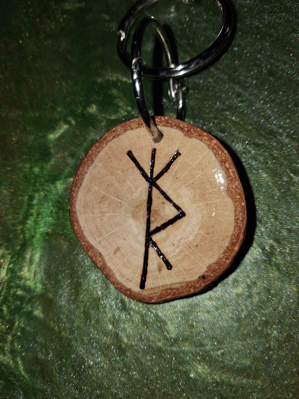Safe Travels Bind Rune Wood Keychain